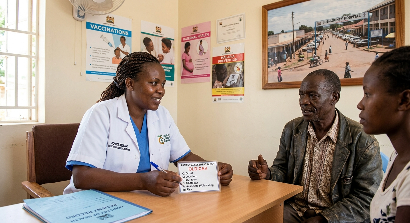 A clinical officer consulting with a patient